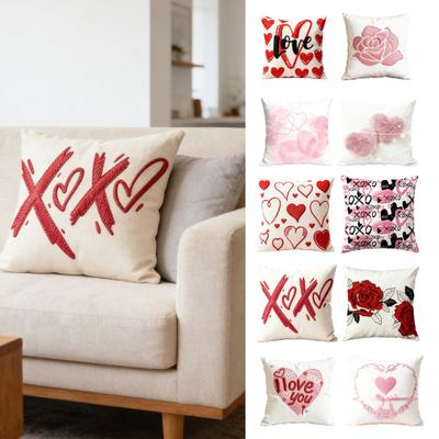 Valentine's Day Pillow Cover 18" X 18" Soft Plush Faux Fur Love Heart Pillowcase Embroidery Throw Cushion Case for Living Room Bedroom Couch Sofa