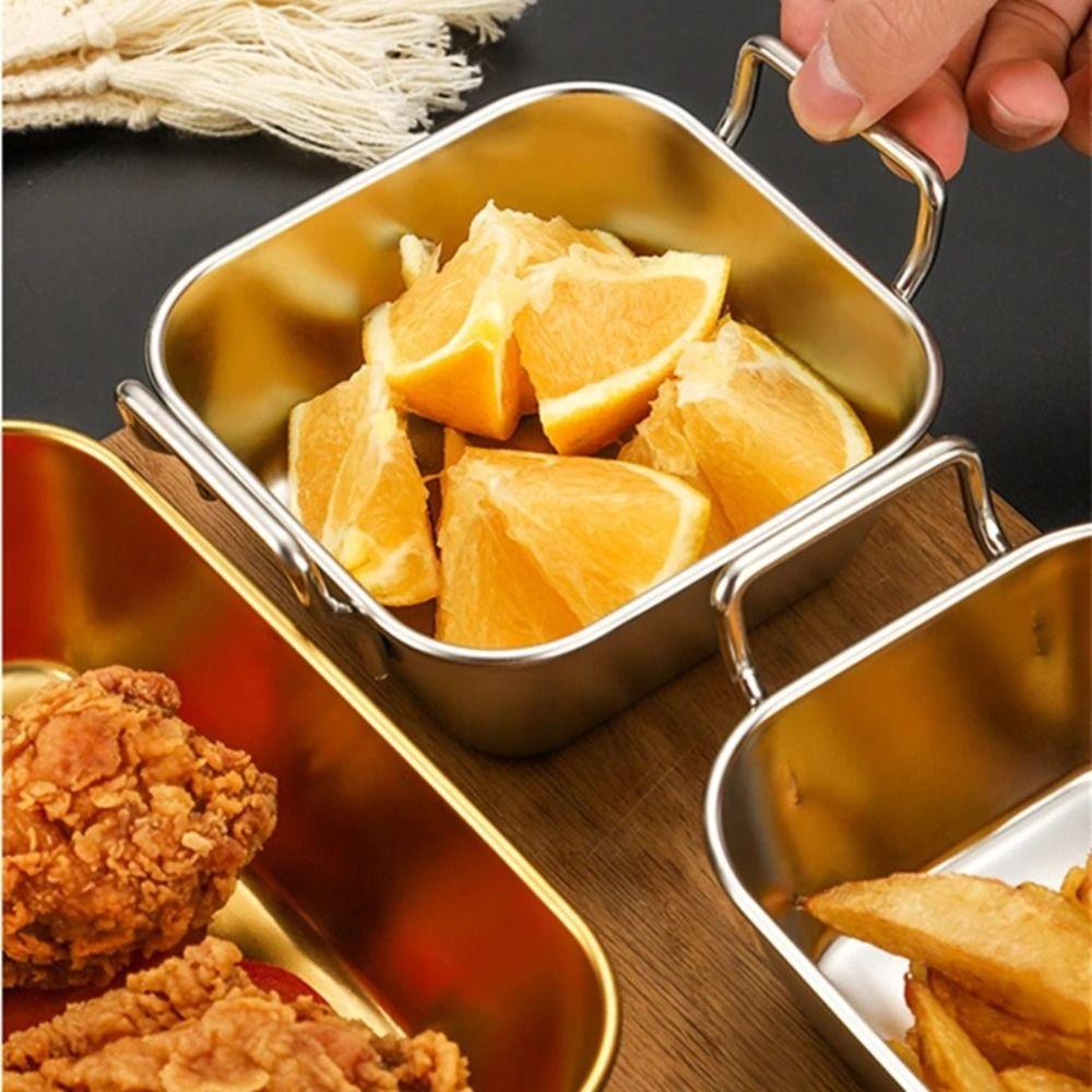 Square Korean Stainless Steel Plate With Handle Snack Plate Fried Food Trays  Food Storage