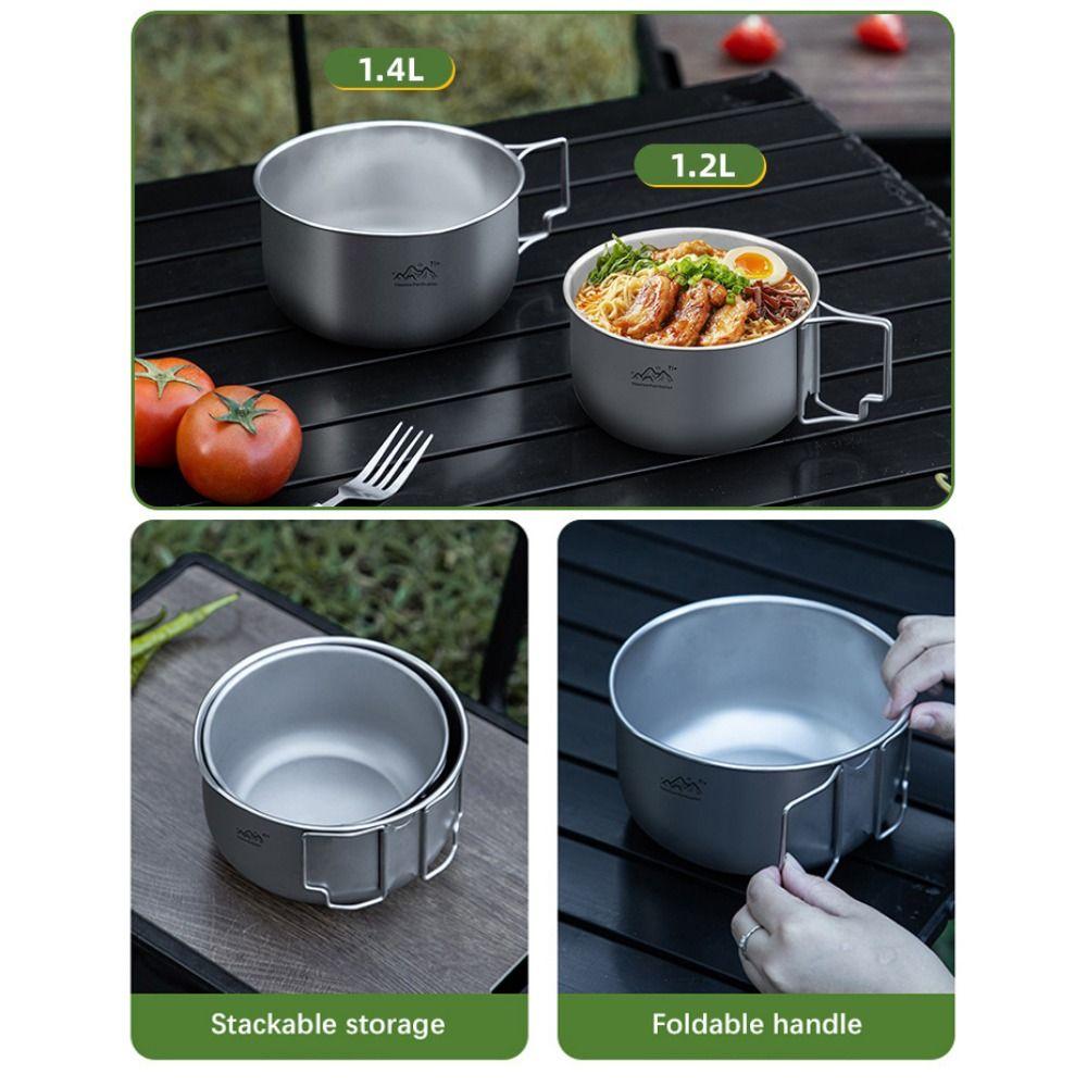 Titanium Alloy Camping Pot Backpacking Cooking Noodles Bowl Compact Collapsible Soup Pot Camping
