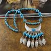 Bohemian Etnický Styl Přírodní Kámen Tyrkysy Náhrdelník Slitinový Přívěsek Kovový Peříček Střapec Náhrdelník Zirkonové Doplňky Ženský