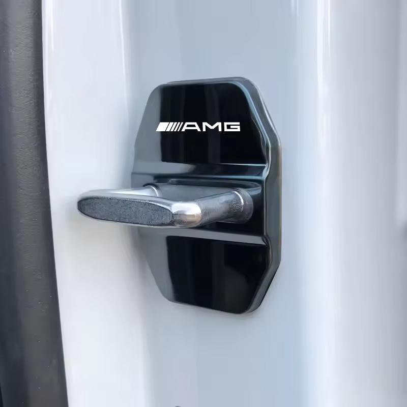 4Pcs Zinc Alloy  Car Door Lock Buckle Protection Cover Anti-Collision Shock Absorbing Cushion For Mercedes Benz AMG W205 W204 W2