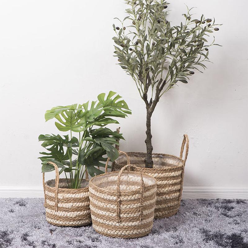 

1шт. плетеная из травы цветочная корзина и горшок, скандинавский ручной плетеный напольный цветочный горшок, корзина для хранения в помещении и на открытом воздухе M