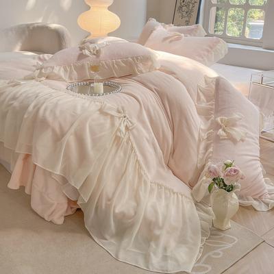 Ensemble de lit d'hiver en polaire épaissie Ensemble quatre pièces Rose féerique français Vent princesse Housse de couette en peluche Draps en polaire corail lait