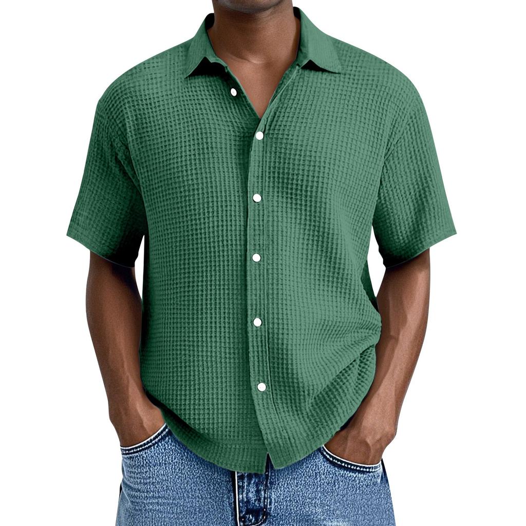 Men's Summer Solid Color Lapel Short-Sleeved Shirt Men's Casual Fashion Short-Sleeved Shirt