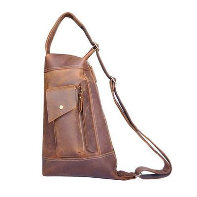 Masculino original crazy horse couro casual moda crossbody peito estilingue saco design viagem um ombro mochila daypack