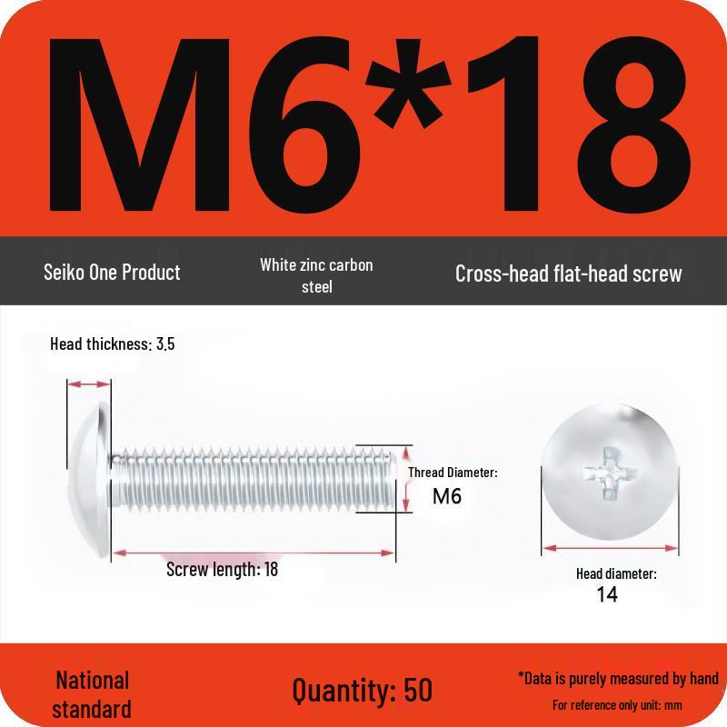 White Zinc M3-M6 Phillips Flat Head, Pan Head, and Mushroom Head Machine Screws