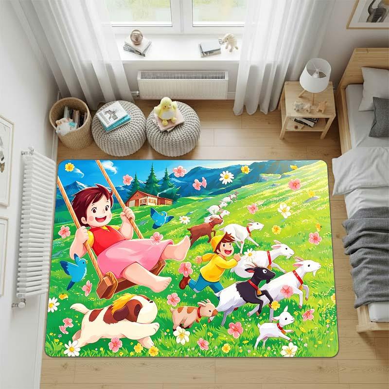 Heidi Alp Cartoon Area Rug Cute Washable Non-Slip Play Mat Cute Anime Floor Carpet for Kids Room Bedroom Living Room Decor