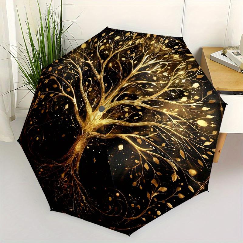 

Golden Tree of Life themed Eight rib Automatic Folding Umbrella Is Suitable for Both Men and Women, Making It A Perfect Christmas and Valent