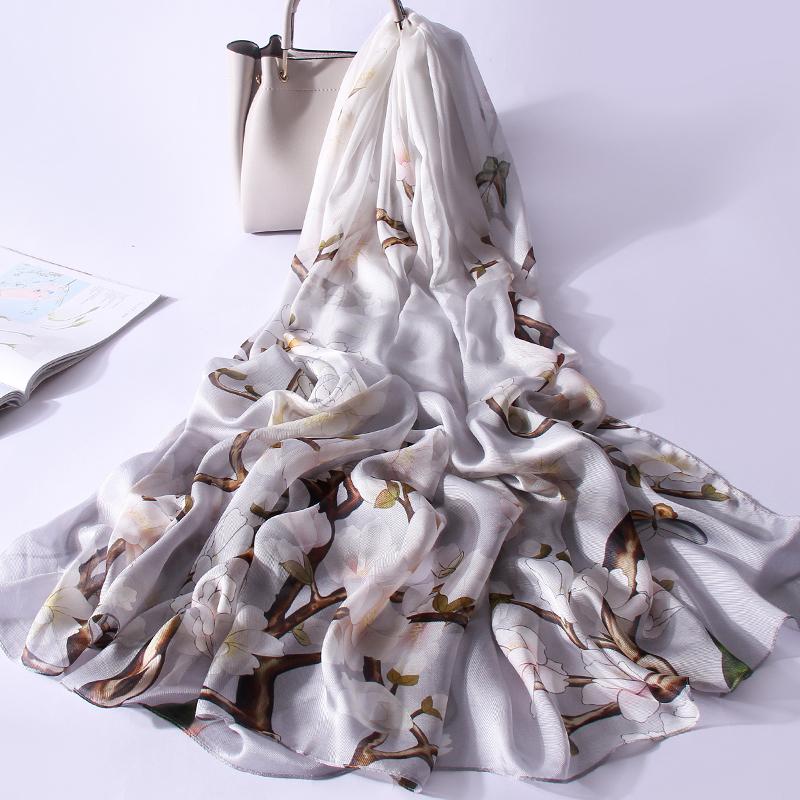 

Autumn 100% Silk Long Neck Scarf Women Hangzhou Silk Shawls Wrap Printed Foulard Femme Bufanda Luxury Large Headscarf 110X190CM 110x190cm