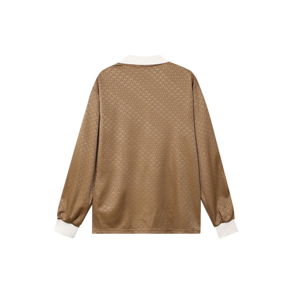 Adidas Originals Trefoil Stripe Logo Print V-Neck Long Sleeve T-Shirt Men Tops Brown IB3438