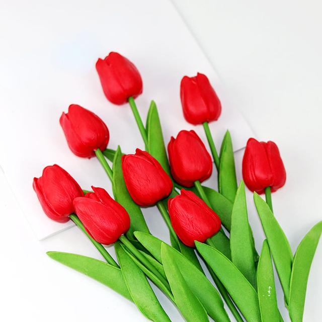 

1PC 34cm PU Tulip Real Touch Штучні квіти Tulip Buquet for Christmas Halloween Wedding Home Party Decor Fail Flowers 1 Branch червоний