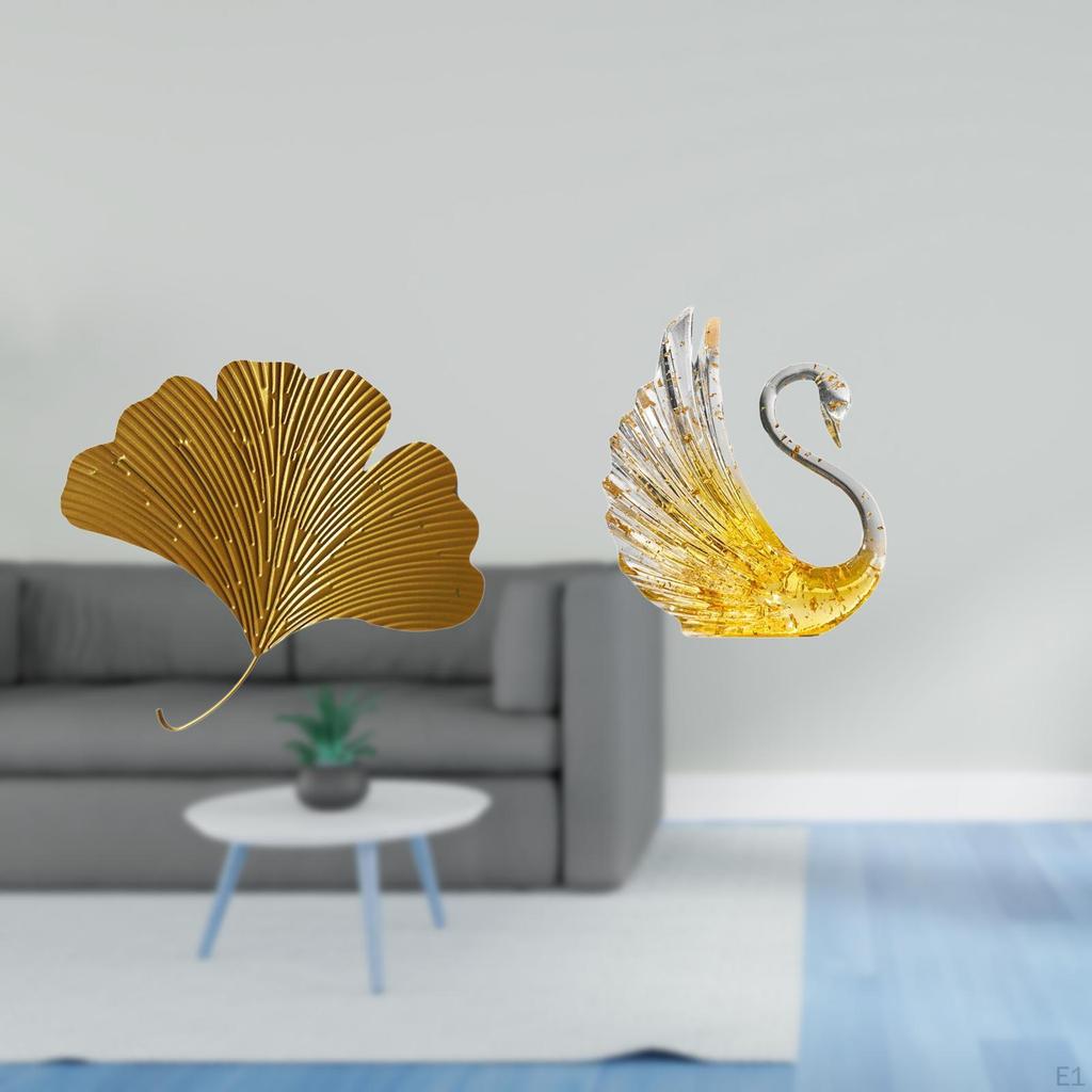 Wrought Iron Ginkgo Leaves Wall Decor And Swan Statue Figurine Resin Goose Sculpture Abstract