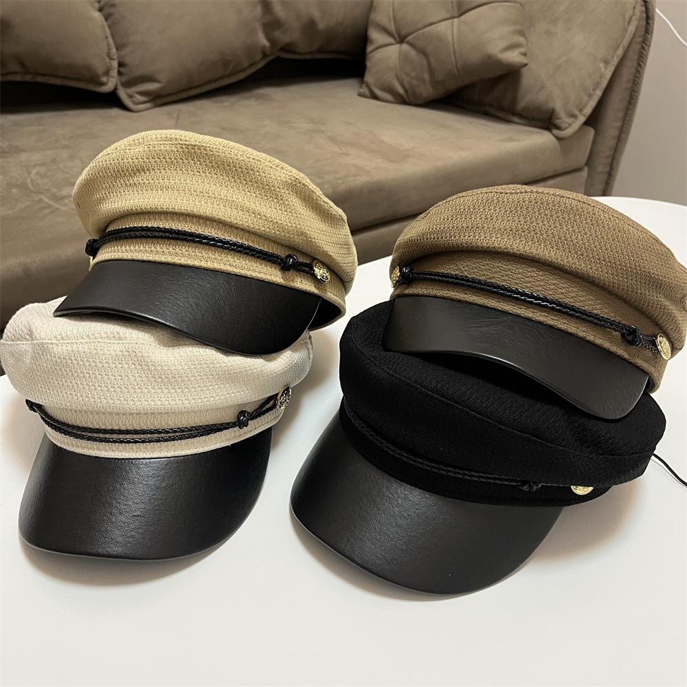 

New Beret Children s Vintage Newsboy Hat Show Your Face Small Painter Hat Versatile Leather Brim Cap Octagonal Hat Adult (55-58cm) чорний