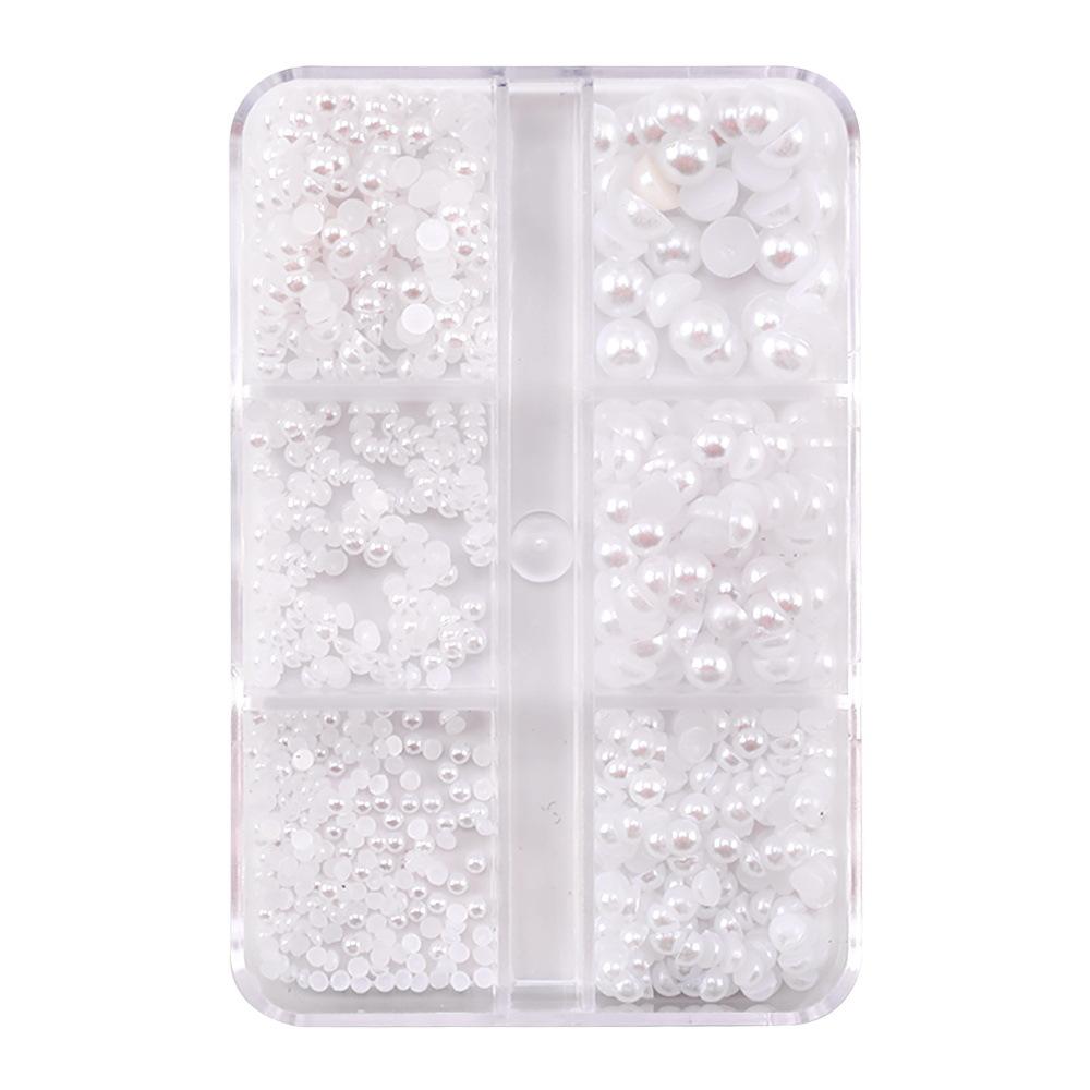 6-Grid Nail Art Pearl Ab Symphony Semicircle Abs Pearl Small Steel Ball Mixed Nail Jewelry