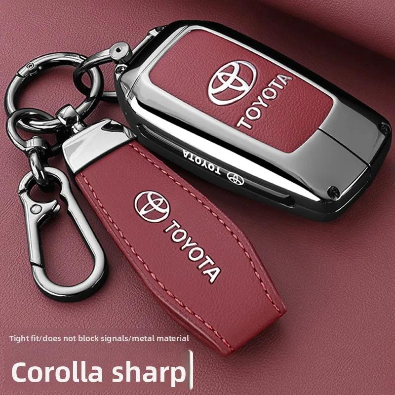 QHJS9 Zinc Alloy Leather Car Key Case Cover Shell for Toyota CHR Hilux Fortuner Land Cruiser 200 Camry Corolla Crown RAV4 Highland