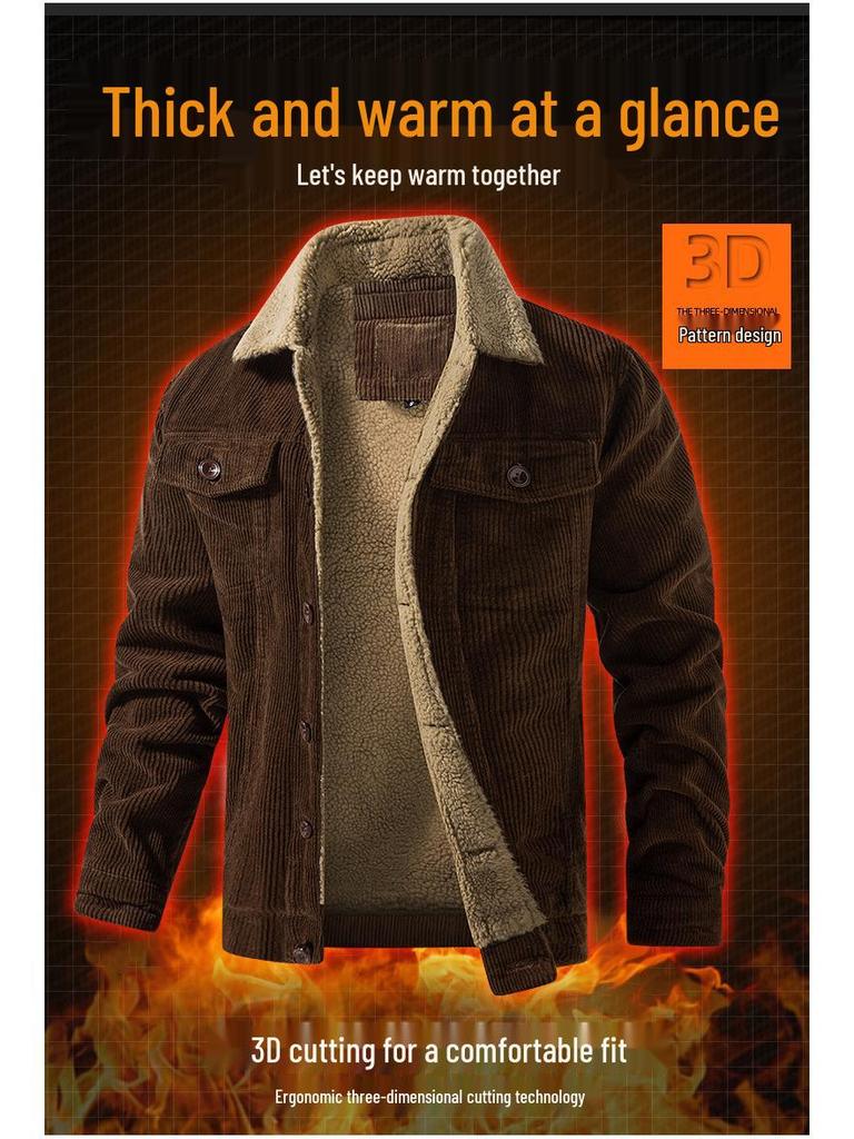 Retro Multi-Pocket Men's Corduroy Jacket with Velvet Lining