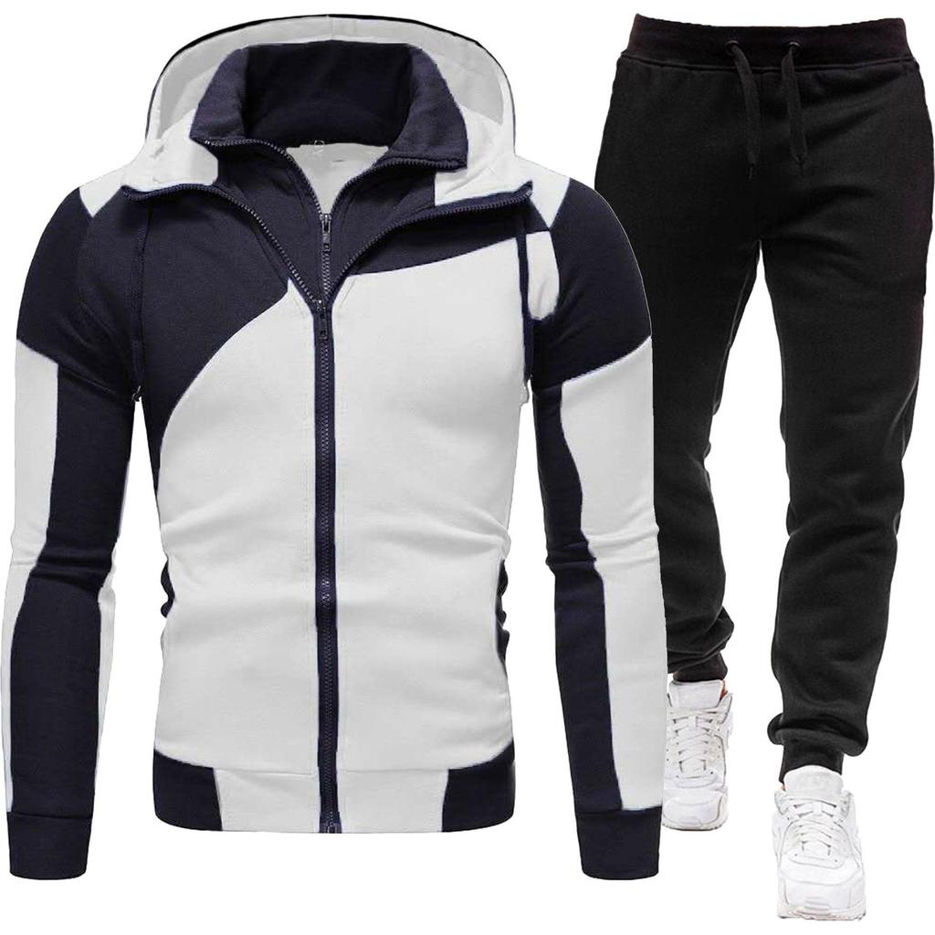Mens Sportswear Tracksuit Hoodies+Pants Double Zipper Two Pieces Set Men Jacket Hoodie and Pants Sweatsuit