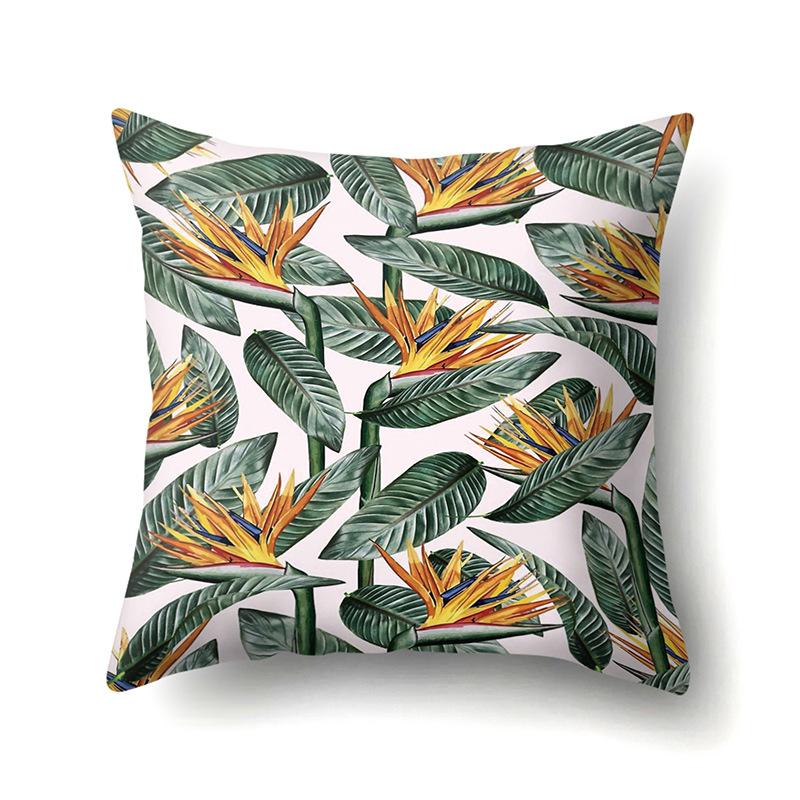 Polyester Pillowcase Nordic Ins Style Plant Flower Print Peach Leather Velvet Pillowcase Car Waist Cushion Cover