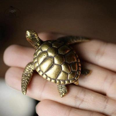 Mässing Sköldpadda Små Heminredningsprydnader Ren Massiv Koppar Antika Djurminiatyrer Figurer Hantverk Kontor Skrivbordsdekorationer