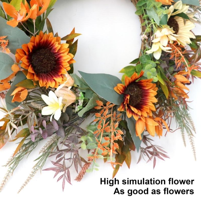 Artificial Sunflowers Wreath Handmade Decorative Garlands for Home Decoration Elegant Faux Florals Hanging Ornament