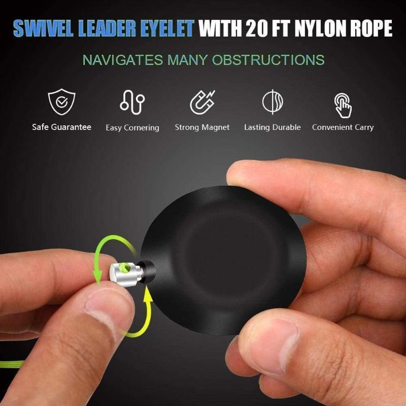 Strumento magnetico per tiracavi con gancio rivestito in nylon e linea flessibile giallo-verde per infilare nei tubi Linee scure Lavori elettrici