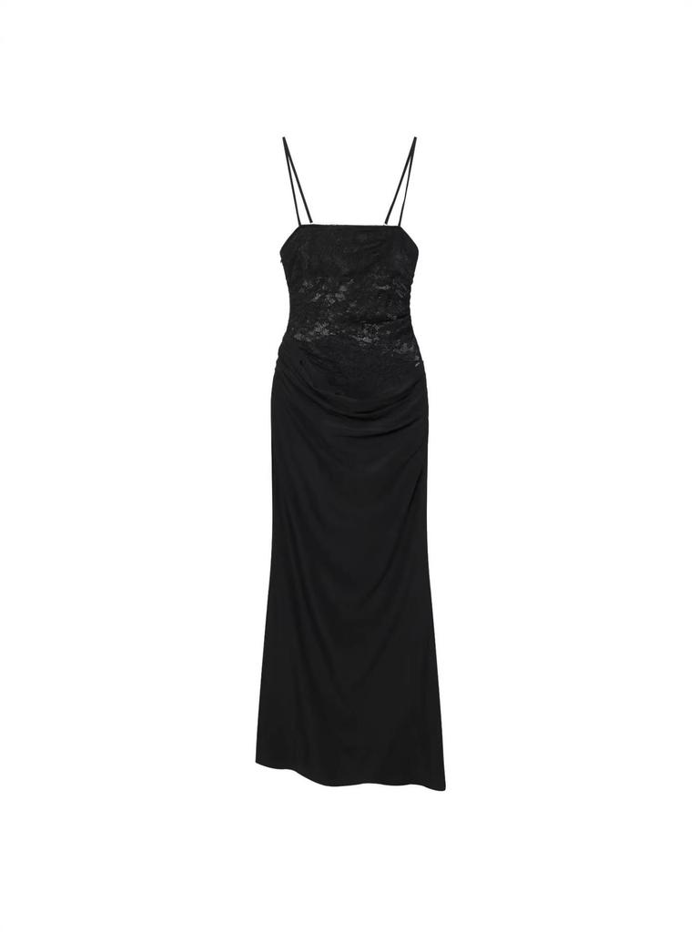 Elegante Abito Canotta con Patchwork di Pizzo Stile Europeo e Americano per Donna - Abbigliamento da Banchetto Sexy e Modellante