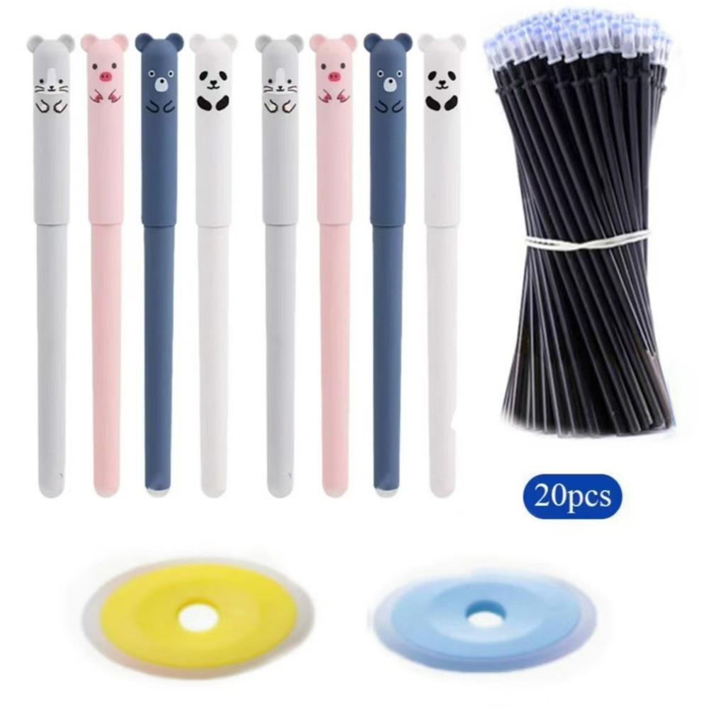 Erasable Gel Pen Thermal Easy-Rub Gel Pen Cute Cartoon Eraser Set With No-Waste Eraser 0.5mm Pen Tip 20ml