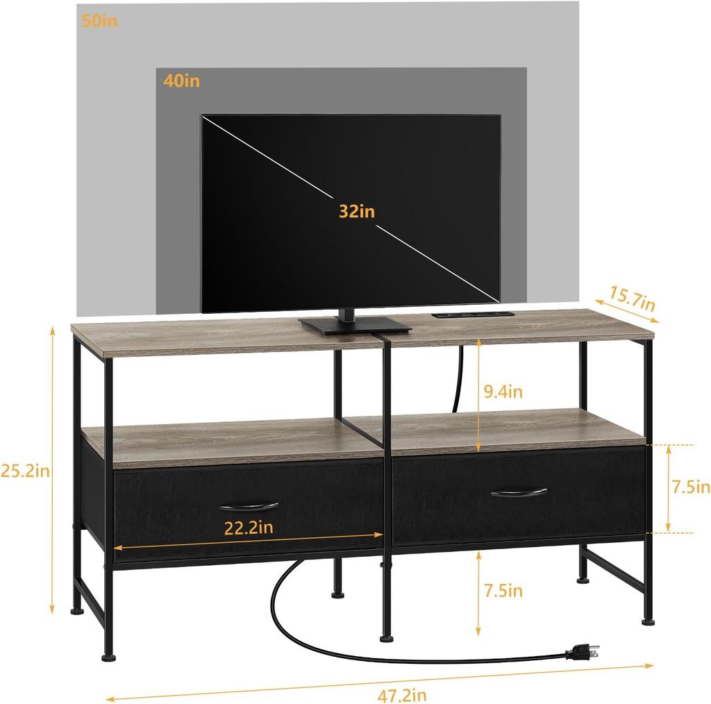 Entertainment Center with Storage Drawers,Rustic Brown TV Stand for 40 Inches TV, Farmhouse TV Stand Dresser with Outletsw