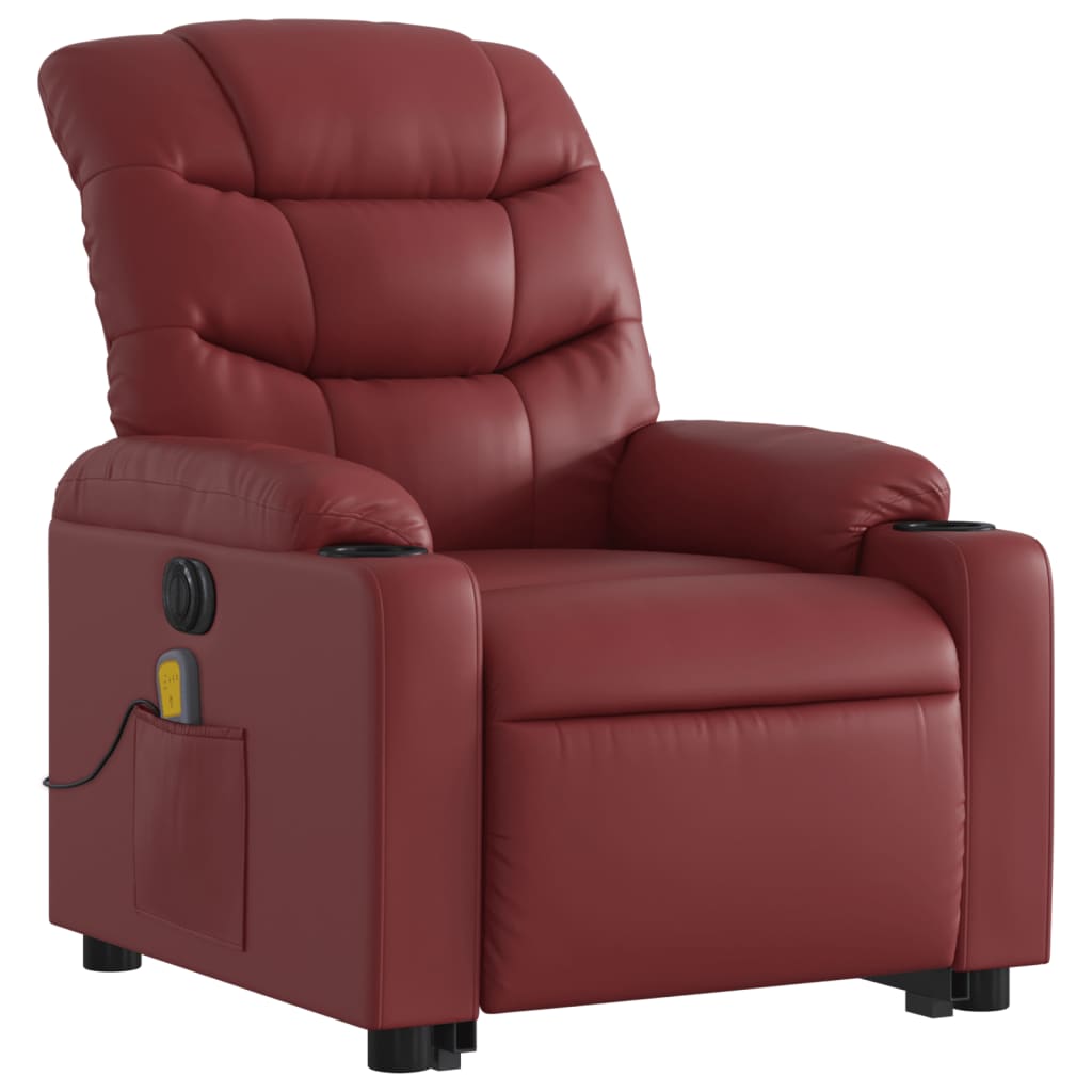 Electric Massage Recliner with Rising Function Burgundy Artificial Leather