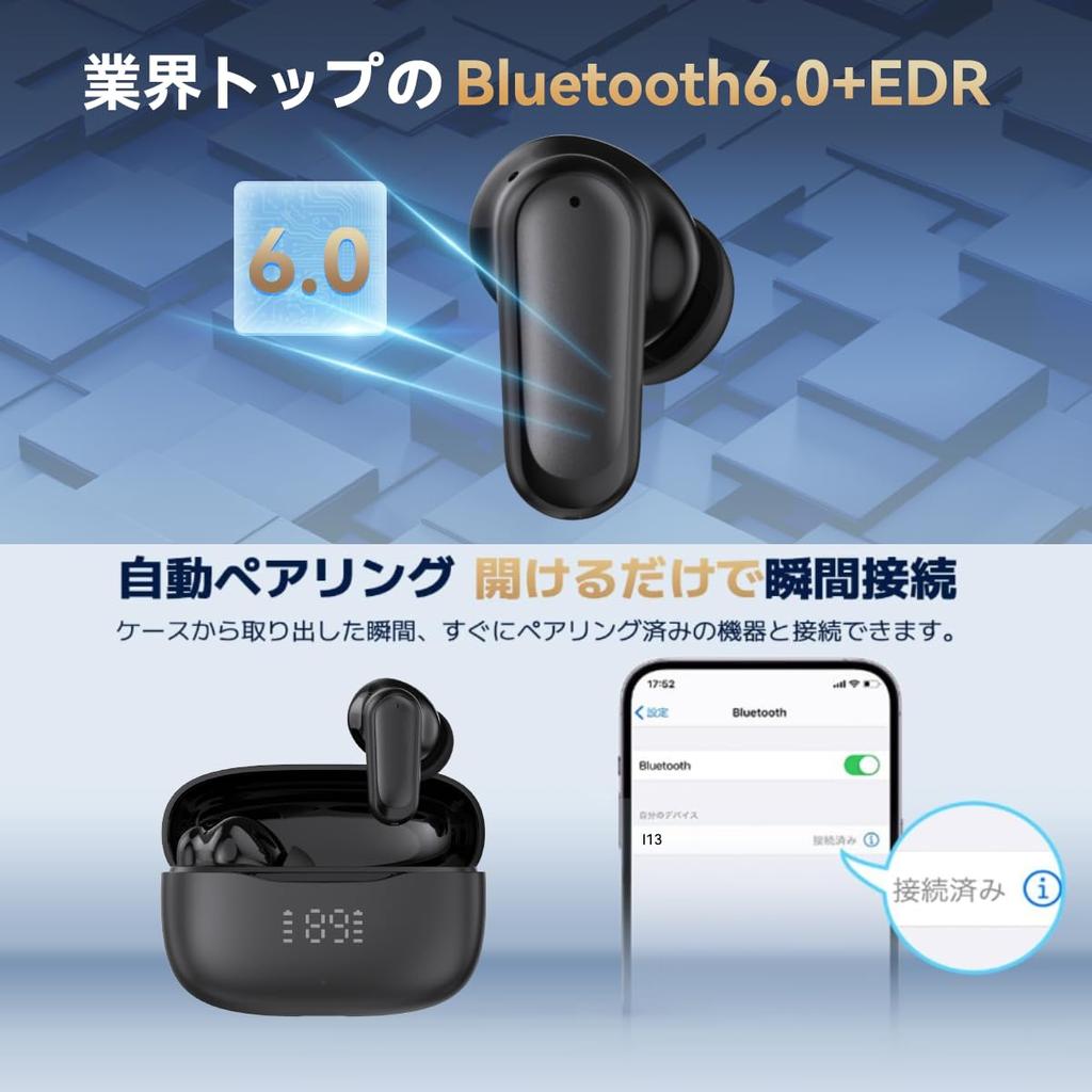 Bluetooth Bezdrátová Sluchátka [2025 Bluetooth Sluchátka] Bluetooth 6.0+EDR, Okamžité Připojení, Dotykové Ovládání, Automatické Párování, LED Displej, Type-C