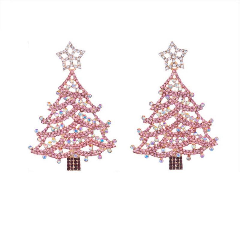 Colorful Rhinestone Drop Ear Drop Dangle Crystal Xmas Studs Christmas Tree Earrings  Fashion Women