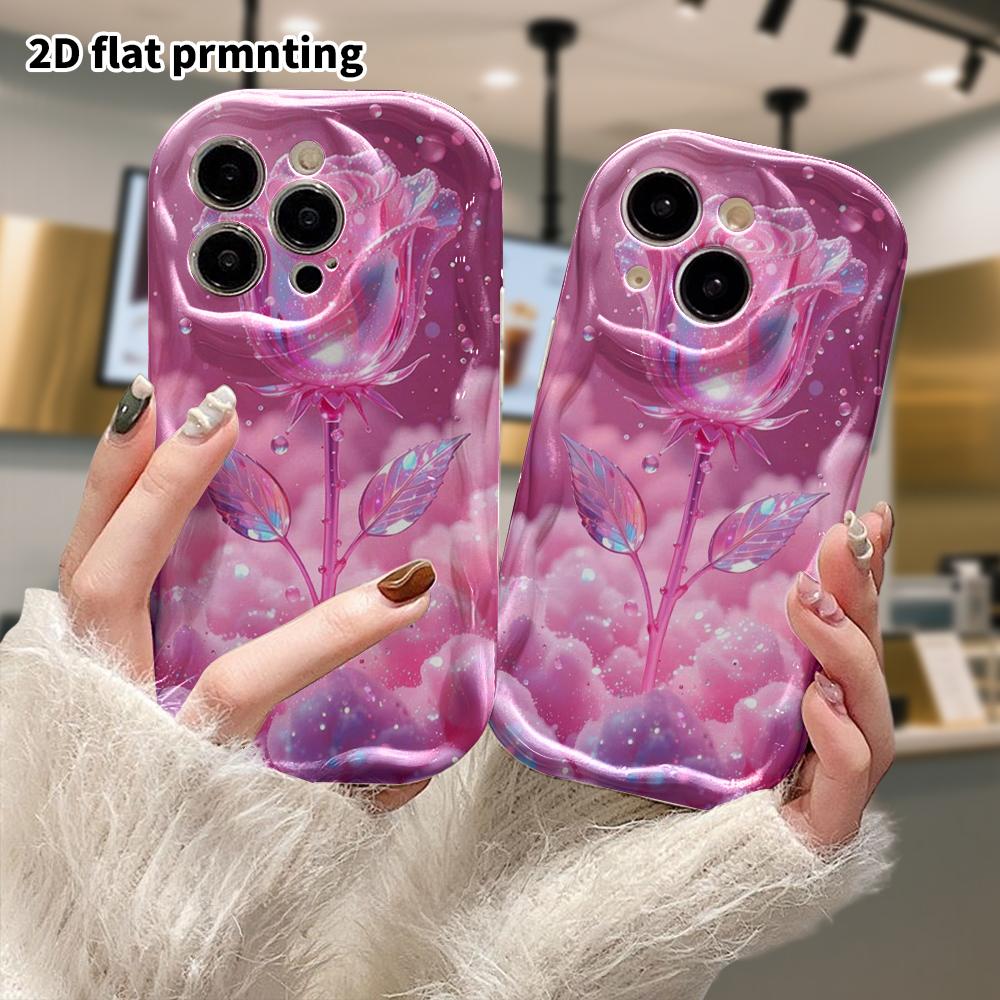 Phone Case: 2D Flat, Suitable for iPhone 18 17 16 15 14 13 12 Pro Protective Case, Phone Decoration, Crystal Pink Rose, Perfect Christmas and Hallowee