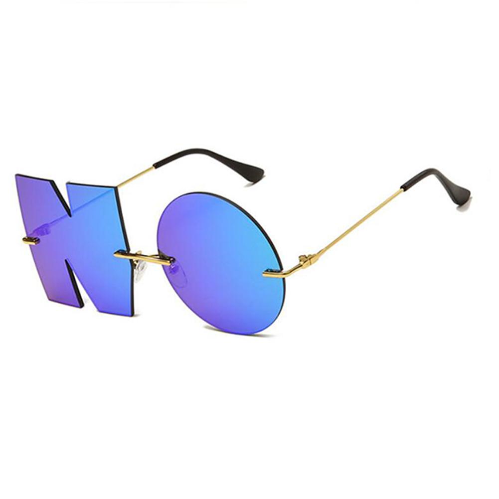 

Fashion Letter NO Sunglasses Women Metal UV400 Shades Sun Glasses Gold frame blue #1