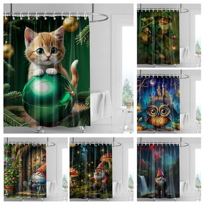 Heimdekoration Duschvorhänge für Badezimmer wasserdichter Vorhangstoff Moderner nordischer Stil Wohnzimmer Frohe Weihnachten Winter