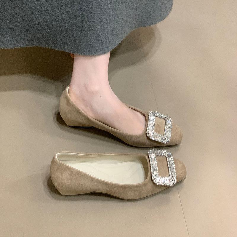 French square buckle rhinestone wedge heels 22 spring and autumn new commuter velvet square head high heels