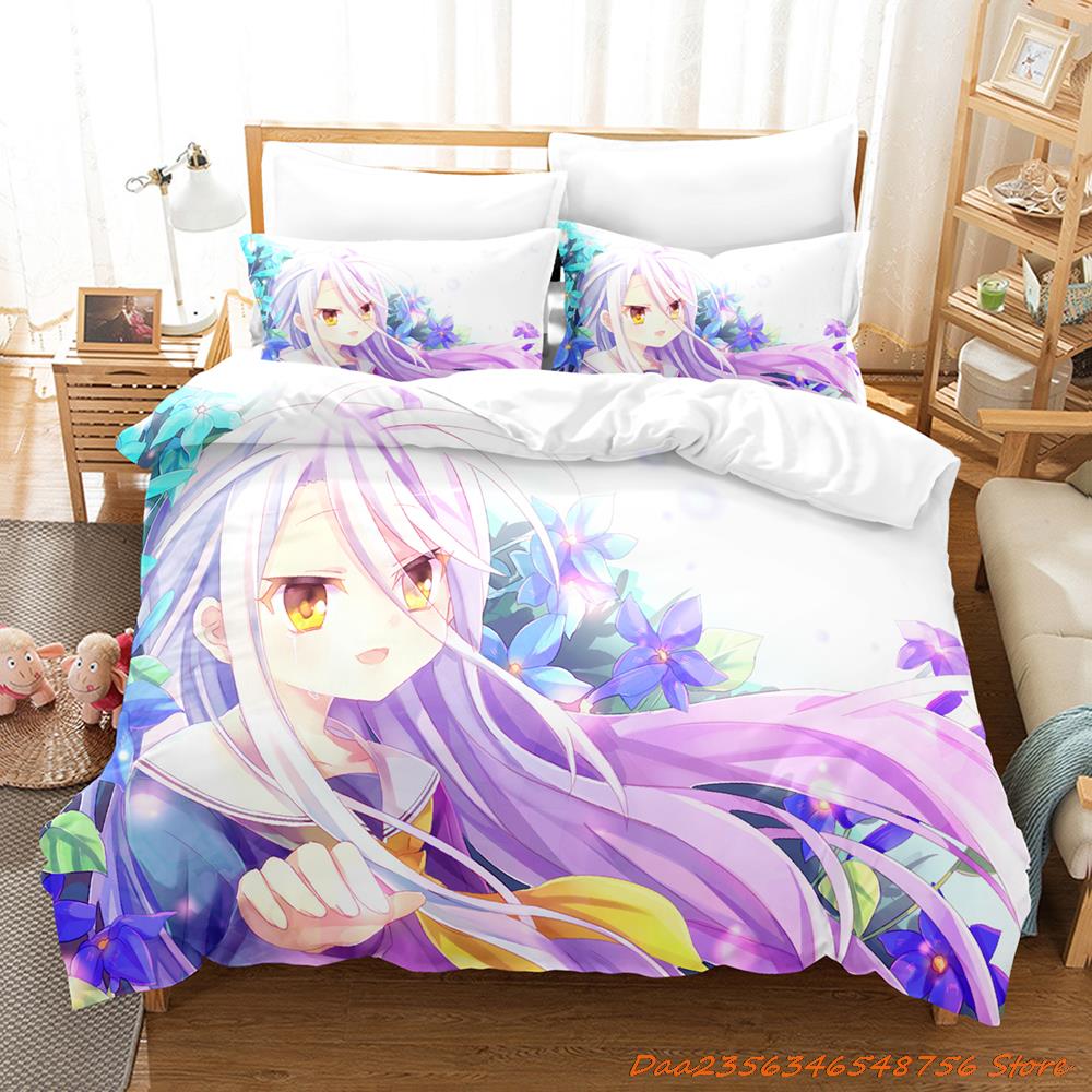 New Personelity No Game No Life Bedding Set Cartoon Anime Three-Piece Set Adult Kid Bedroom Duvetcover Sets 3D Kawaii Girl Pink