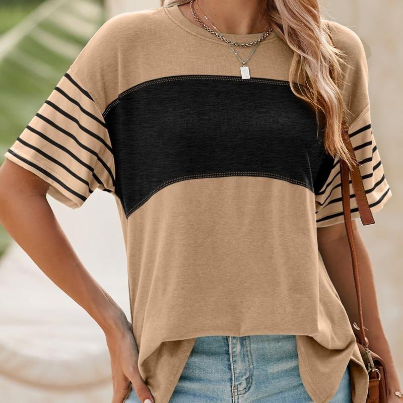 Summer New Round Neck Casual Loose Women's T-shirt Fashion Simple Short Sleeve T shirts for Women Elegant Slim Fit Office Lady Tee Tops 26648