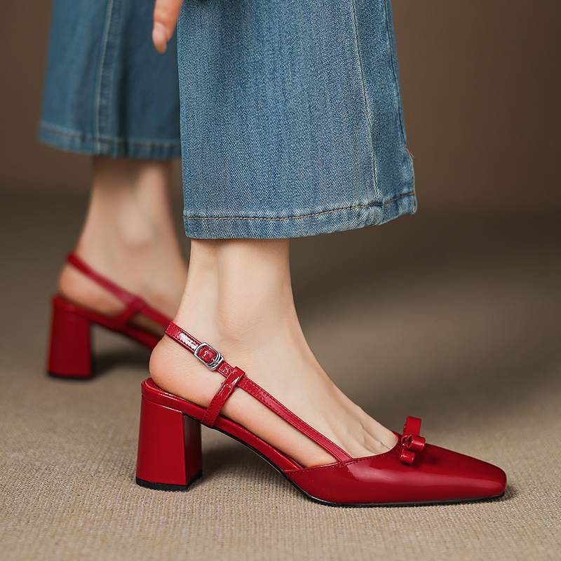 Krazing Pot Cow Skin Summer Size 42 Slingback European Design High Heels Women Superstar Square Toe Sandals