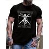 European Sizes Men'S Plus Size Summer T-Shirt - Black Crew Neck Alien Vitruvian Man Graphic Tee,Perfect for Sci-Fi & Art Enthusiast