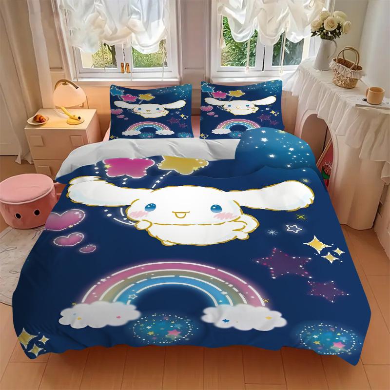 3pcs Rainbow Star Cinnamoroll Bedding Set - Includes Quilt Cover and Pillowcases, Suitable for All Seasons, Machine Washable - Ideal Gift fo