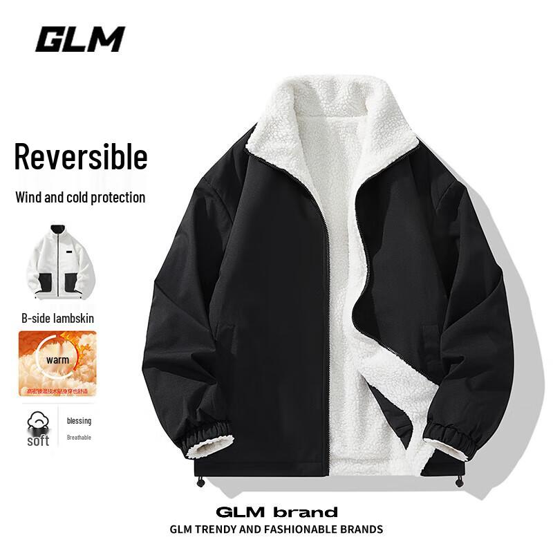 

GLM Men s Reversible Lamb Wool Stand Collar Winter Jacket L