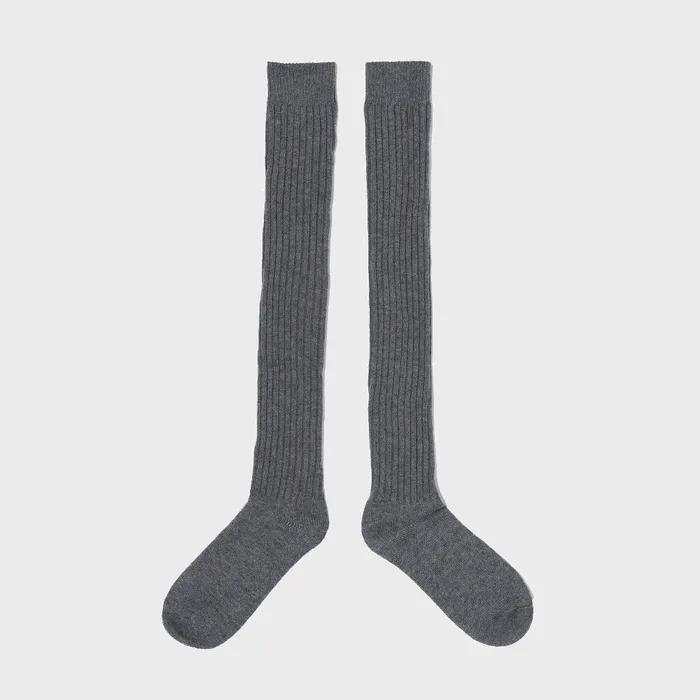 Classic Ribbed Knee Socks (Charcoal)