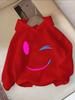 2026 Boys' and Girls' Warm Hoodie with Heart and Smiley Face Cartoon 2D Style, Autumn and Winter Warm and Stylish Top Black
