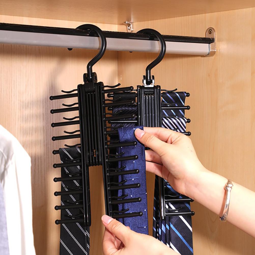 Suport multifuncțional pentru cravate cu 20 de rânduri cu clipsuri antiderapante, suport pentru cravate cu rotație la 360 de grade