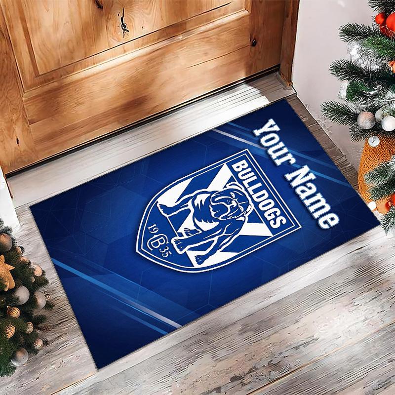 Canterbury-Bankstown Bulldogs Crystal Velvet Rug, Custom Name Text Personalized Non‑Slip Floor Mat for Home Decor Gift