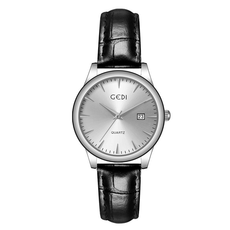Gedi Couple Leather Watch With Calendar And Water Resistance For Romantic Gift Style A