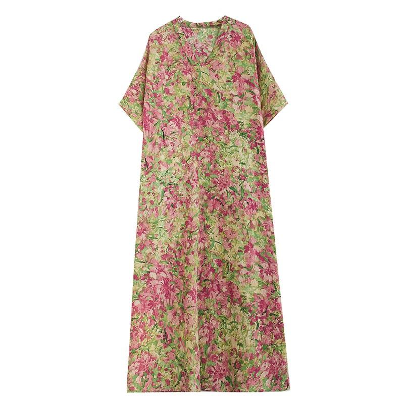 Maneca scurta marime mare bumbac vintage floral nou in rochii pentru femei casual lejer Rochie maxi lunga de vara
