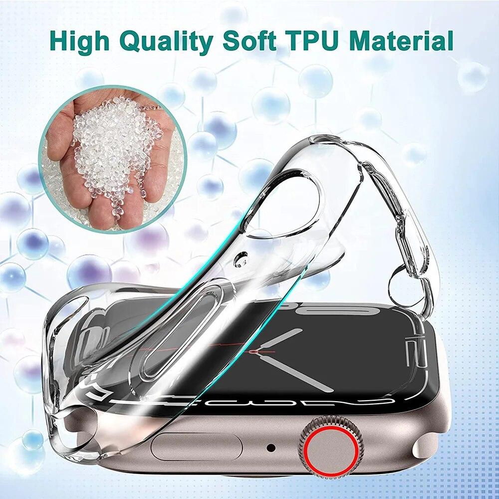 TPU Screen Protector Case for Apple Watch Series 9 8 7 SE 6 5 4 3 Bumper Cover Accessories for Iwatch 45mm 41mm 44mm 40mm 42mm