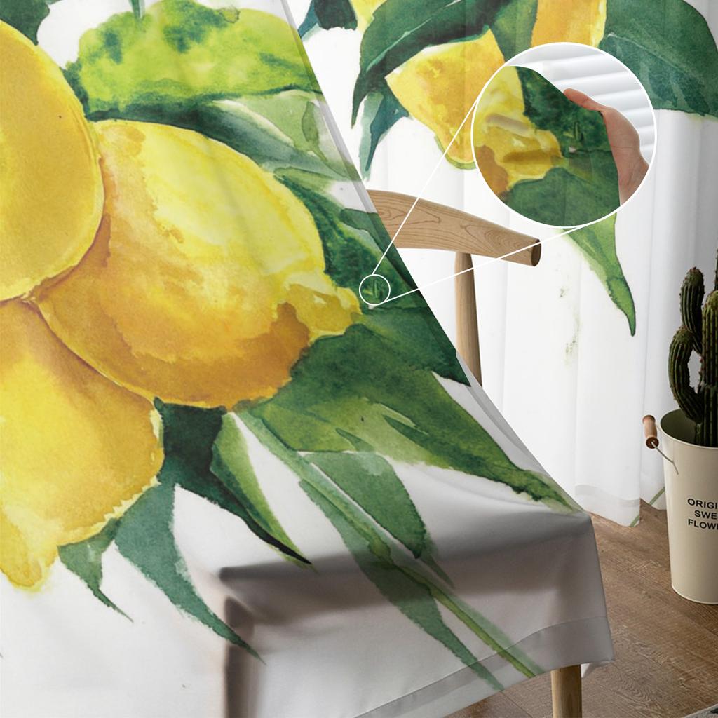 Lemon Watercolor Leaves Sheer Curtains Window Tulle Curtains For Living Room Bedroom For Kitchen Veiling Curtains Decoration