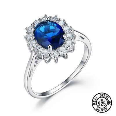 925 Sterling Zilveren Ringen Voor Vrouwen Diana Gemaakt Blauwe Saffier Britse Koninklijke Verlovingsringen Verjaardag Bruiloft Sieraden